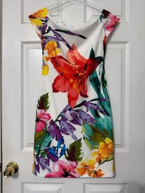 Frank Lyman Floral Watercolor Sheath Dress Size US 6